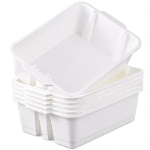 gisgfim 6 Pack Classroom Stacking Bins Stackable Plastic Book Bin Durable Storage Book Bins Plastic Stackable Organizer Spacious Books Bin for Classroom Home Storage, Office Supplies(White)