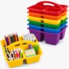 gisgfim 6 Pack Plastic Classroom Caddy with 4-Compartments Plastic Storage Caddies with Handle 4 Compartments Table Caddy Organizer Versatile Table Caddies for Classroom Office, Rainbow Color