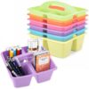gisgfim 6 Pack Plastic Classroom Caddy with 4-Compartments Plastic Storage Caddies with Handle 4 Compartments Table Caddy Organizer Versatile Table Caddies for Classroom Office, Colorful
