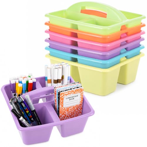 gisgfim 6 Pack Plastic Classroom Caddy with 4-Compartments Plastic Storage Caddies with Handle 4 Compartments Table Caddy Organizer Versatile Table Caddies for Classroom Office, Colorful
