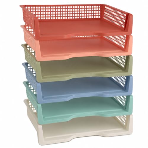 gisgfim 6 Pack Plastic Turn in Paper Trays for Classroom Boho Storage Bin Basket Organizers for School Teacher Supplies Classroom Office Home Organization Storage Tray Holds 4A Paper File Document