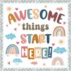 gisgfim Classroom Bulletin Board Decoration Set Welcome Banner Wall Door Decor Boho Rainbow Classroom Decorations for Kindergarten Preschool Elementary and Middle School(Awesome Things Start Here!)