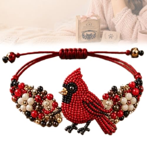 GIUPDJU DIY Beaded Bracelet Making Kit, 3D Animal Bead Craft Kit for Beginners, Creative Jewelry Supplies with Charms and Beads, Adults & Craft Lovers, Full-Color Instruction Sheet(Cardinal)