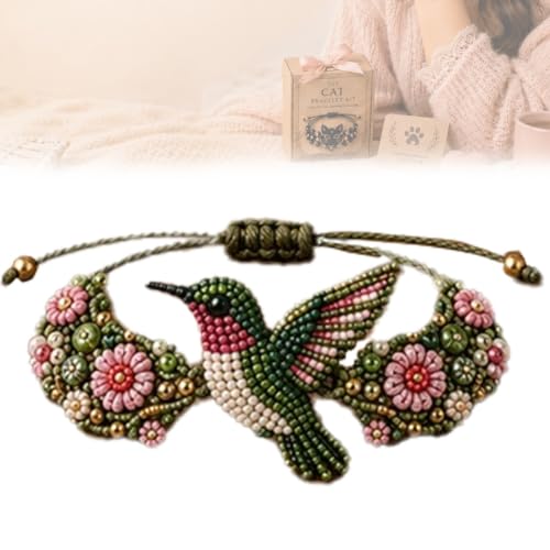 GIUPDJU DIY Beaded Bracelet Making Kit, 3D Animal Bead Craft Kit for Beginners, Creative Jewelry Supplies with Charms and Beads, Adults & Craft Lovers, Full-Color Instruction Sheet(Hummingbird)
