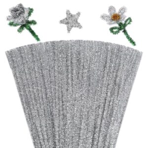 Giwrmu 100 Pieces Pipe Cleaners Craft, Silver Glitter Pipe Cleaners Bulk