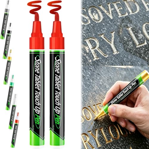 Giyocepr Headstone Lettering Paint – Tombstone Marker Pen for Restoring Faded Grave Inscriptions, Waterproof Stone Touch-Up Pen for Headstone, Ceramic, Stone, Crafting, Renew the Memory,2*Red