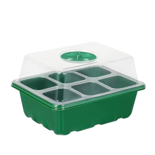 GizmoBox Seed Starter Tray with Humidity Dome, 6 & 12 Cell Seedling Starter Kit, Adjustable Vents Propagation Box for Indoor Gardening (with Ventilation Holes, 6 Holes, Green Color)
