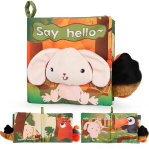 GKDOMS Soft Crinkle Baby Book, Touch and Feel Cloth Book Infant Early Sensory Learning Toy with Non-Toxic Fabrics, Baby Shower, Thank You Gifts for Newborn Boys and Girls 0-6-12 Months(Forest)