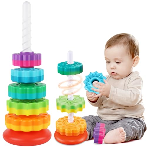 GKKBSJ Baby Spinning Stacking Toys for Toddlers 1-3, Spinner Ring Stacker, Montessori Toys for Babies 6-12-18 Months, Autism Sensory Learning Toy, 1 2 3 Year Old Girl or Boy Christmas Birthday Gifts