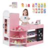 GLACER Grocery Store Pretend Play, Wooden Kids Grocery Store Playset w/15 PCS Accessories, Cash Register, POS & Vending Machine, Chalkboard, Play Store for Toddler 3-8, Gift for Boys & Girls(Pink)