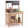 GLACER Mud Kitchen, Fir Wood Outdoor Play Kitchen with Stoves, Sink, Faucet, Storage Cabinets & Shlef, Cooking Accessories, Mud Table for Backyard Garden for Toddler Ages 3+