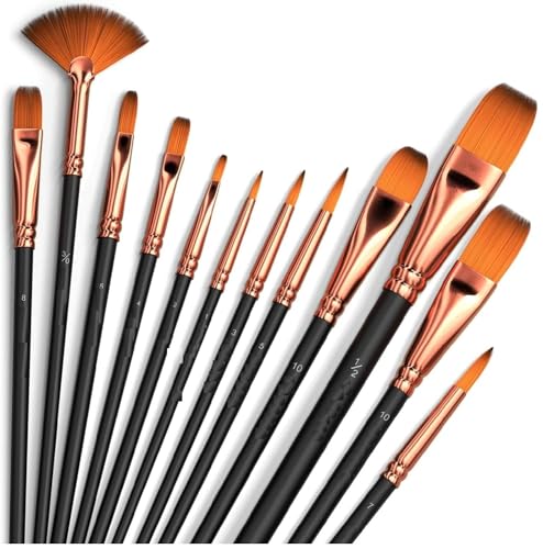 Glammour Set of 12 Professional Artist Paint Brush for Kids, Adults Fabulous for Canvas, Watercolor & Fabric - for Beginners and Professionals - Great for Water, Oil or Acrylic Painting