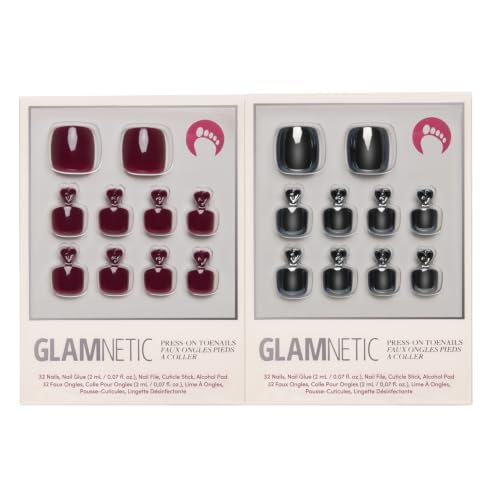 Glamnetic Press-On Toenails Bundle - Berry Maroon & Boba | Salon Quality Fake Toenails Kit | Deep Berry Red & Neutral Brown Pedicure Toenails for At-Home Pedicures