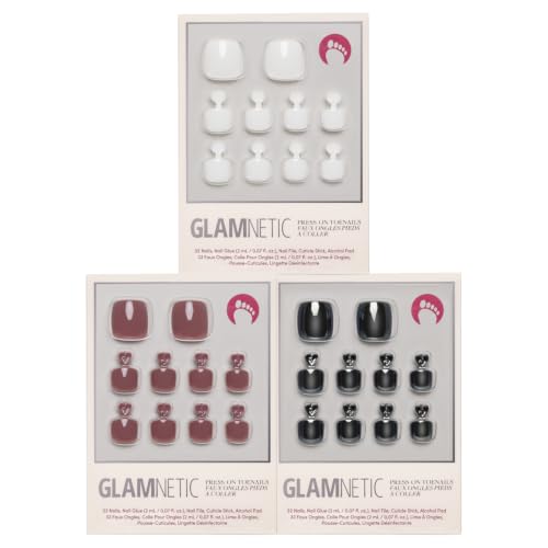 Glamnetic Press-On Toenails Bundle - White Swan, Fall Mauve & Boba | Salon Quality Fake Toenails Kit | White, Mauve & Neutral Brown Pedicure Toenails for At-Home Pedicures