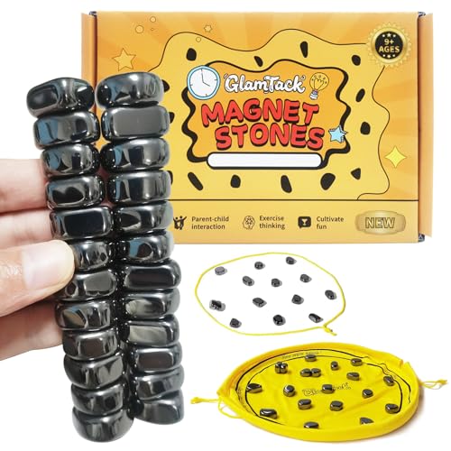 GlamTack Magnetic Chess Game with 24PC Stones, Magnet Games with String, 2-in-1 Game Mat Bag, Family Games for Kids and Adults