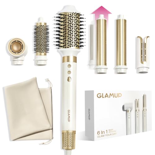 GLAMUP 6 in 1 Extra Long Wrap AirCurler, 110k RPM High Speed Motor & Negative Ions, No Heat Damage, Frizz-Free, Fast Drying, Volumizer & Straightener, All Hair Types,Travel Pouch, Hot Air Styler