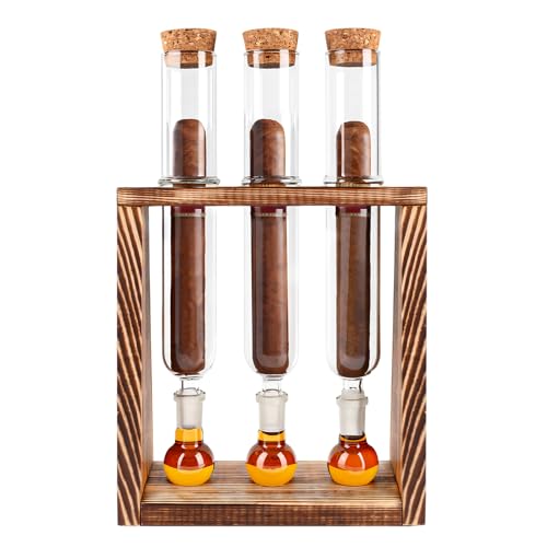 Glass Cigar Humidor Tube Set with Aromatherapy Design,Cigar Accessories, Fathers Day Gifts & Christmas Gift for Men,Glass Cigar Tubes with Wooden Plug & Ball Base,Cigar Case for Ring Gauge 48-60