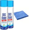 Glass Cleaner Foam, Foaming Action & Spray, 23oz - 2 Pack - Clean Fresh Scent - Bundled With Microfiber Cleaning Clothes (46 oz Total)