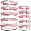 Glass Food Storage Containers with Lids, 10-Pack Pink