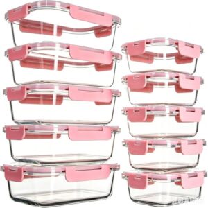 Glass Food Storage Containers with Lids, 10-Pack Pink