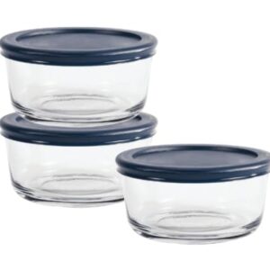 Glass Food Storage Containers with Lids, 2 Cup Round, Set of 3