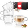 glastal 350 ml Latte Macchiato Glasses, Double-Walled Coffee Glasses, Set of 4, Stackable Coffee Cups Glass, Double Walled Tea Glasses with Handle for Cappuccino, Tea, Milk, Gift for Women, Men