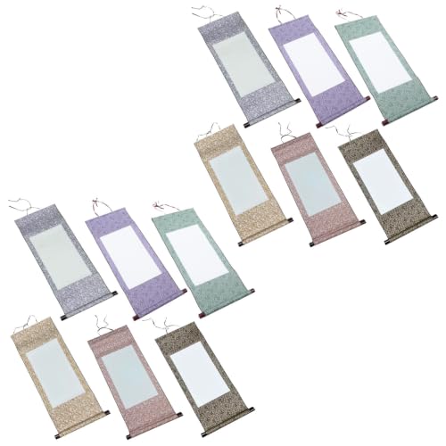 GLEAVI 12pcs Blank Hanging Wall Scrolls with Chinese Calligraphy Rice Paper and Wood Rods, 27.6x13.8in, Space Saving Design Prevents Curling, for Small Wall Spaces and Classrooms