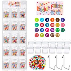 GliCraft Back to School Classroom Management Tools Mini Reward Bucket Filler Activities with 15 Cups Pockets 500 Pom Poms Positive Behavior Reward for Teacher Preschool Classroom Must Haves