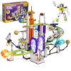 Glikid Space Roller Coaster Building Toy, 1104 PCS Universe Adventure Park Set with Light Up Solar System, Rockets, Satellites, STEM Educational and Home Decor Gifts for Kids, Teens & Adults, Ages 8+