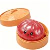 Glitter Bao Bun Squishy Squeeze Toy with Steamer Box, Soft Slow Rebound Stress & Anxiety Relief Ball, Cute Fidget Sensory Toy for Adults & Teens (Red)