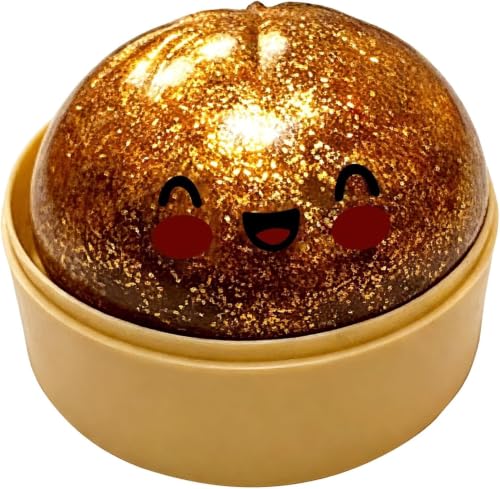 Glitter Bun Squishys Squeeze Toys, Cute Bao Bun Slow Rising Squishie-s, Stress Balls with Smile Face, Sensory Stress Relief Fidget Toys for ADHDs, Party Favor Gift, Stocking Stuffers Brown