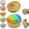Glitter Dumpling Squishy, Dumpling Squishies, Mystery Box Squeeze Toy, Colorful Stress Balls Fidget Sensory Toy with Steamer,Suitable for Adult use in Offices and Homes (Colorful )