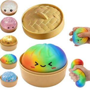 Glitter Dumpling Squishy, Dumpling Squishies, Mystery Box Squeeze Toy, Colorful Stress Balls Fidget Sensory Toy with Steamer,Suitable for Adult use in Offices and Homes (Colorful )