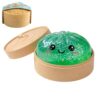 Glitter Dumpling Squishy Toys with Steamer, Soft Slow Rebound Squeeze Stress Ball for Anxiety Relief & Sensory Fidget, Cute Desk Decor for Home Office Party Favors，Green