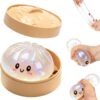 Glitter Dumpling Squishy Toys with Steamer, Soft Slow Rebound Squeeze Stress Ball for Anxiety Relief & Sensory Fidget, Cute Desk Decor for Home Office Party Favors，White