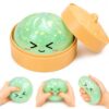 Glitter Green Dumpling Squishies, Shimmering Dumpling Toy with Steamer Box, Soft Squeeze Desk Toy for Stress Relief, Washable Fidget Sensory Tool