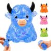 Glitter Highland Cow Squishies Fidget Toy,Soft Slow Rising Stress Relief Ball,Cute Sensory Squeeze Toy,Anxiety Relief Desk Decor,Easter Basket Stuffer Party Favor Gift for Adults Cow Lovers (Blue)