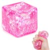 Glitter Ice Cube Squishy Fidget Toys, Squishy Cube Stress Balls for Adults & Kids, Slow Rising Stress Relief Toys, Squeeze Ball Filled with Thick Substance and Glitter (Pink)