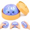 Glitter Purple Blue Dumpling Squishies, Dumpling Toy with Steamer Box, Soft Squeeze Desk Toy for Stress Relief, Washable Fidget Sensory Tool
