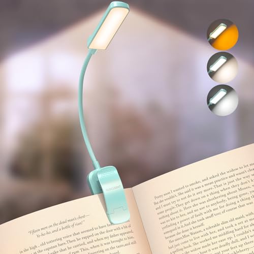 Glocusent 13 LED Rechargeable Book Light for Reading at Night, Eye-Caring 3 Amber Colors & Stepless Dimming, Lasts 1 Week to 2 Months, Travel Clip on Lamp, Gifts for Book Lovers, Men, Women & Kids