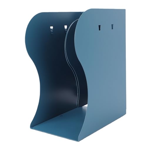 GLOGLOW Expandable Foldable Bookend with Pen Cup, 7.5-20 Inch Iron Desk Book Holder, ScratchProof Rounded Edges, Office School Home Shelf Organizer for Heavy Books Albums (Navy)