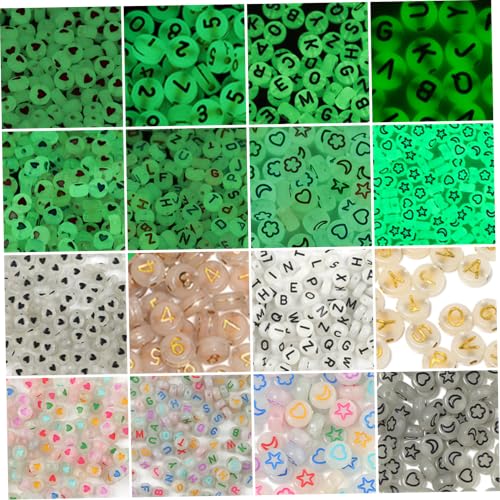 Glow in The Dark Beads 800PCS Alphabet Letter and Number Beads for Bracelets Assorted Acrylic Black Colourful Gold Glow in The Dark Alphabet for Bracelets Letter Number Acrylic