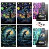 Glow in The Dark Scratch Art for Adults,A3 Rainbow Scratch Painting Craft Kit with 2 Sheets,DIY Foil Engraving & Scratch & Sketch Set,Stress Relief Gift and Creative Home Decor(Dolphin&Dog)‌