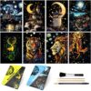 Glow in The Dark Scratch Art Kit - 8 Sheet Rainbow Scratchboards(A5) | Creative Engraving Craft Supplies for Teens & Adults | DIY Projects & Sketching Activity | ASMR Stress-Relieving(Castles/Animals)
