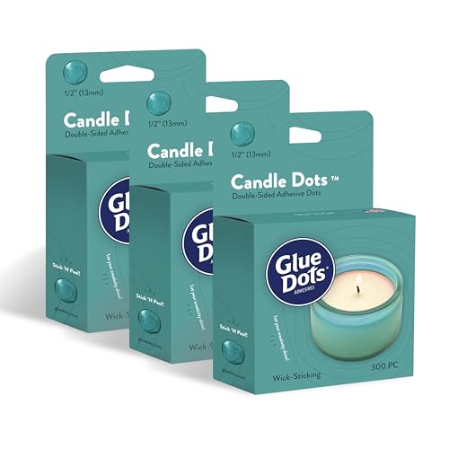 Glue Dots, Candle Dots, Double-Sided, Permanent, 1/2", 3-Pack, 900 Total Dots, Heat-Resistant Adhesive, DIY Candle-Making, Secure Candle-Wick, Liquid Hot Glue Alternative, Clear