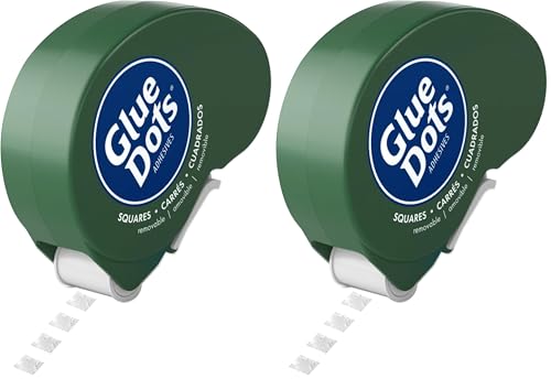 Glue Dots, Glue Squares Dot N' Go Dispenser, Double-Sided, 3/16", 450 Dots, Removable, DIY Craft Glue Tape, Sticky Adhesive Glue Points, Liquid Glue Alternative, Clear (Pack of 2)