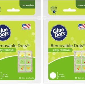 Glue Dots, Removable Dots, Double-Sided, 1/2", .5 Inch, 60 Dots, DIY Craft Glue Tape, Sticky Adhesive Glue Points, Liquid Glue Alternative, Clear (Pack of 2)