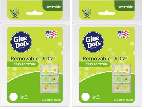 Glue Dots, Removable Dots, Double-Sided, 1/2", .5 Inch, 60 Dots, DIY Craft Glue Tape, Sticky Adhesive Glue Points, Liquid Glue Alternative, Clear (Pack of 2)