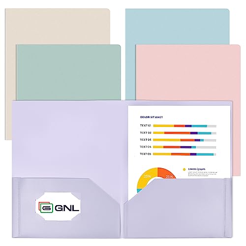 GNL Plastic Folders with Pockets, Pack of 5, Muted Pastel Colors, Heavy Duty 2 Pocket File Folders Letter Size, Pocket Folders for School, Home, and Office