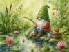 Gnome Fishing Wooden Jigsaw Puzzle 500 Pieces for Adults Frog Snail Lily Pads and Water Lilies Watercolor Garden Scene Puzzle Gift for Garden Lovers Home Decor